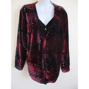 Overdrive Layered Look Top Size 18W / 20W Velvet Paisley Print Faux Twinset NWT